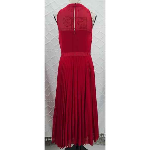 White House Black Market pleated chiffon midi dress Size 8 Holiday party formal - Picture 4 of 8